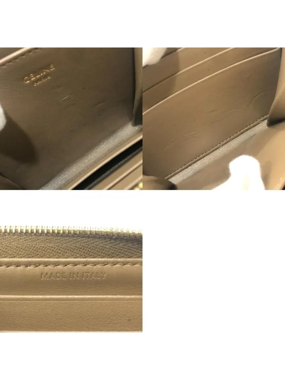 Celine Coin Case C Charm Compact Zip Wallet Leather Khaki Brown